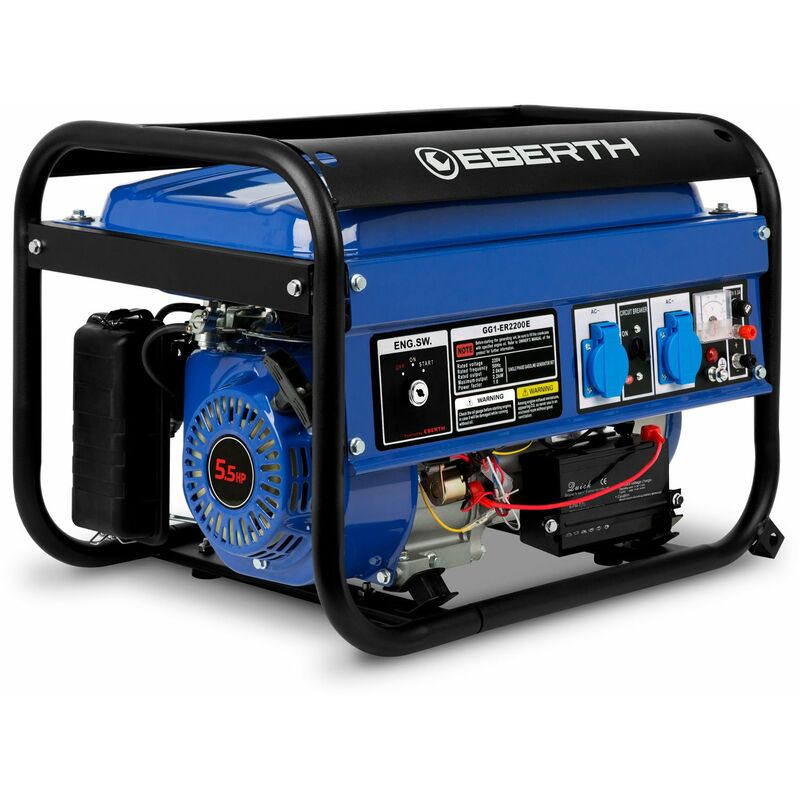 Image of Eberth - 2200 Watt Generatore di corrente portatile Gruppo elettrogeno 5,5 cv Motore a benzina 4T, Monofase 2x 230V, 1x 12V, Regolatore di volt