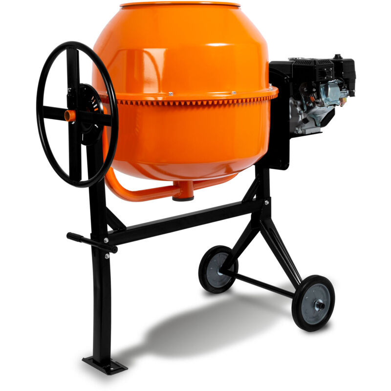 Eberth - 220L Bétonnière essence mobile, moteur essence 6,5 cv, 4 temps, châssis, tambour et couronne dentée en acier, volant blocable, large