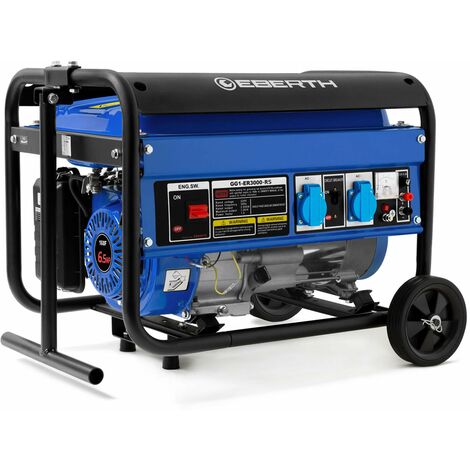 EBERTH 3000 Watt Générateur électrique (6,5 CV Moteur à essence 4 temps, Refroidi à lair, 2x 230V, 1x 12V, Régulateur de tension automatique AVR, Alarme manque dhuile, Voltmètre, châssis robuste)