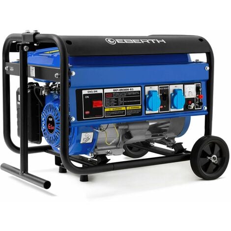 EBERTH 3000 Watt Groupe electrogene Generateur Electrique Portable Moteur à Essence 6,5 CV, 4 Temps, 2X 230V, 1x 12V, démarrage par câble, régulateur Tension Automatique AVR, avec châssis