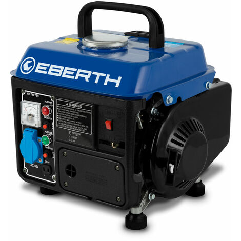 EBERTH 750 Watt Groupe electrogene Generateur electrique portable moteur à essence 2 CV, 2 temps, 1x 230V, 1x 12V, monophasé, démarrage par câble, voltmètre, jauge de carburant, compact, poids 15kg