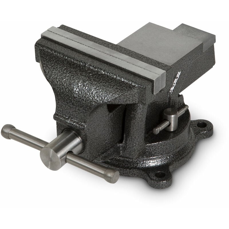 Etau en fonte avec enclume, largeur des mâchoires 125mm, hauteur totale 130mm, rotation 360°, plateau ø 110mm, écartement maximal 87mm, étau petit,