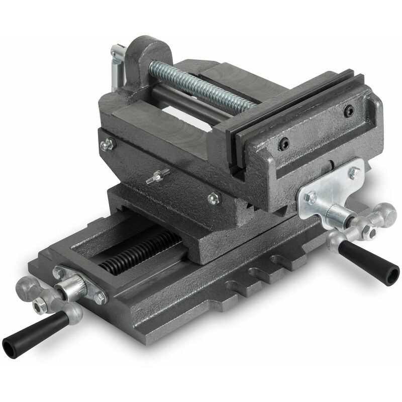 Etau perceuse colonne, 2 axes, table croisée avec largeur de mors 150mm, largeur de serrage maxi 150mm, étau de fraisage en fonte et acier, étau 2