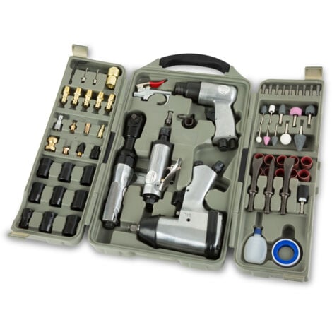 EBERTH Kit d'outils pneumatiques 71 pièces avec clé à chocs 1/2", clé à cliquet 3/8", marteau burineur 150mm et meuleuse droite 6mm, outil pneumatique avec raccord d'air comprimé 1/4" et accessoires