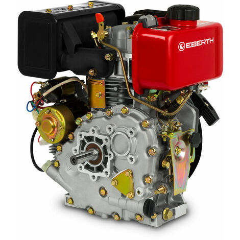 EBERTH Motor Dieselmotor Standmotor Kartmotor Diesel mit 4,2PS und E-Start (20mm Wellendurchmesser, 3,1kW, Ölmangelsicherung, 1 Zylinder, 4-Takt, Luftgekühlt, Seilzugstart, Lichtmaschine, Batterie)