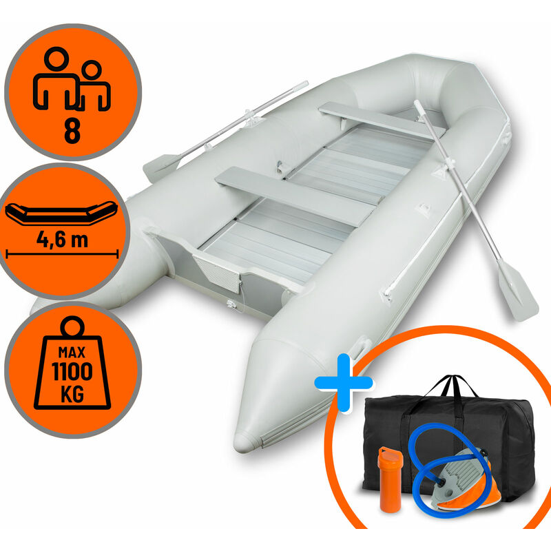 Eberth - Bateau Pneumatique Bateau Gonflable en pvc Robuste pour 8 Personnes, 4,60m x 1,90m, 2X Banc, 2X pagaies, Plancher en Aluminium, kit de