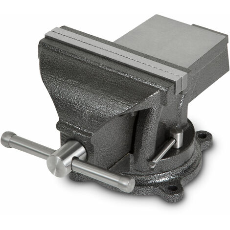 EBERTH Schraubstock aus Gusseisen mit Amboss, 150mm Spannbackenbreite, 152mm Gesamthöhe, 360° drehbar, 123mm Ø Teller, 100mm maximale Spannweite, Schraubstock groß, für diverese Arbeiten