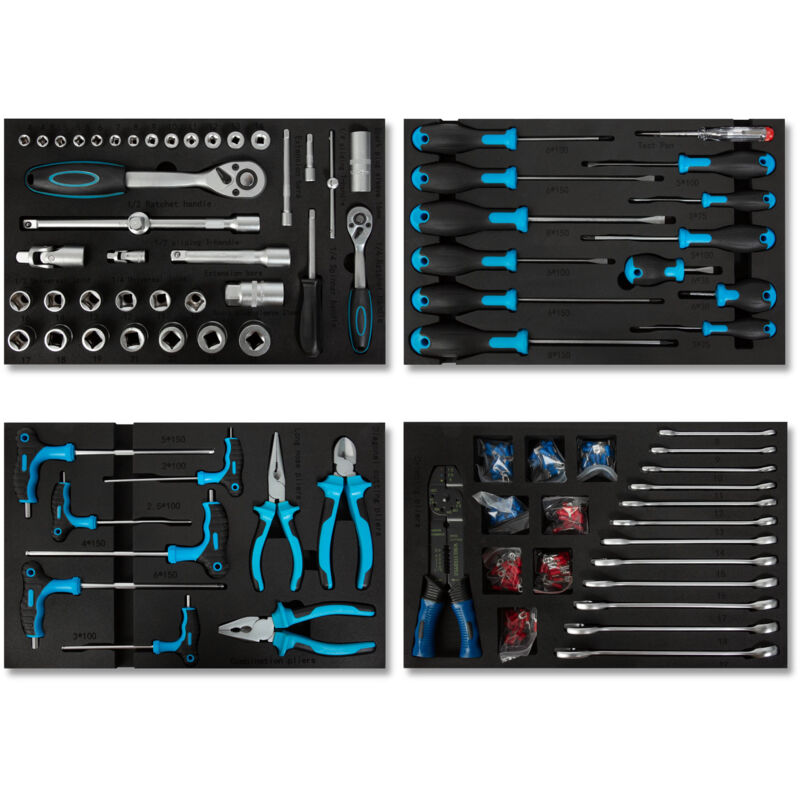 Eberth - Set d'outils multitâches 81 pièces Pour servante d'atelier, inserts d'outils étiquetés en mousse, Pour 4 tiroirs, Equipement automobile et