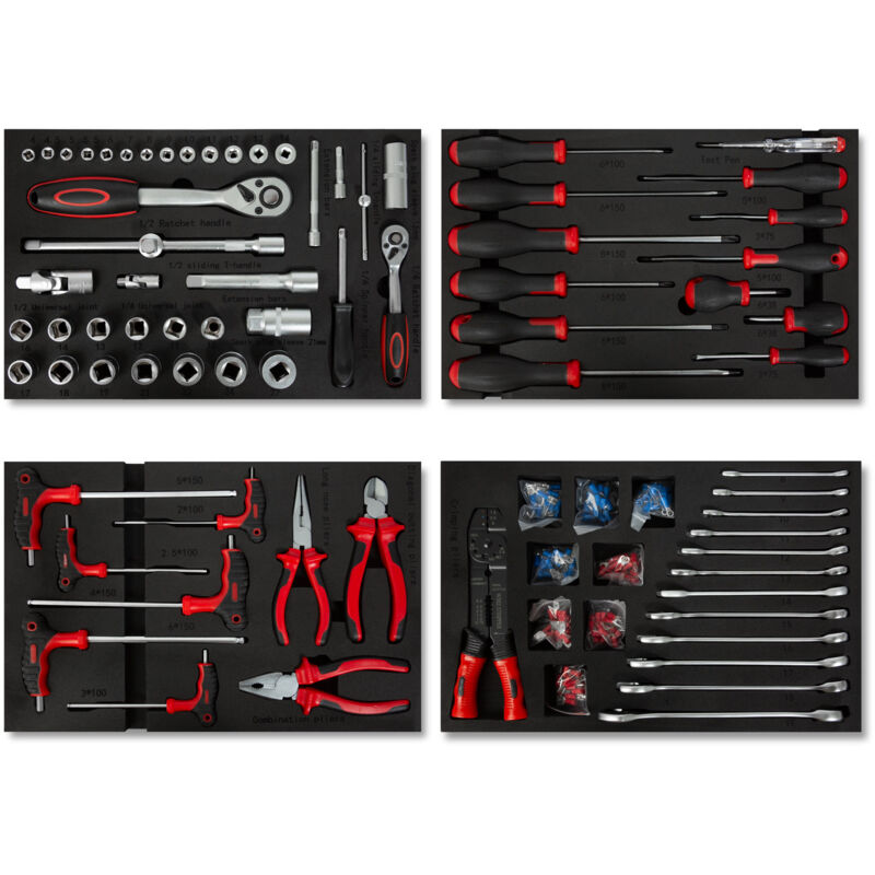 Eberth - Set d'outils multitâches 81 pièces Pour servante d'atelier, inserts d'outils étiquetés en mousse, Pour 4 tiroirs, Equipement automobile et