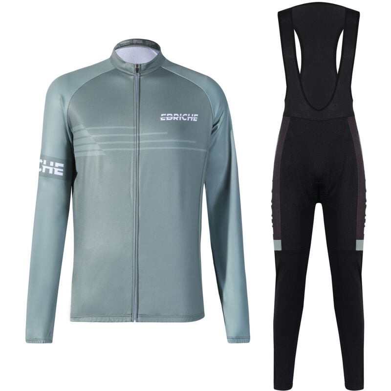 Decdeal - Ebriche hommes cyclisme maillot ensemble hiver chaud à manches longues vtt veste avec bavoir rembourré pantalon collants vélo équitation