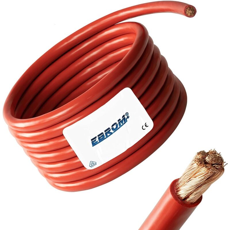 Image of Ebrom, cavo da batteria rosso, H07V-K, 5 metri, cavo da 16 mm², per batteria auto, 100% in rame OFC