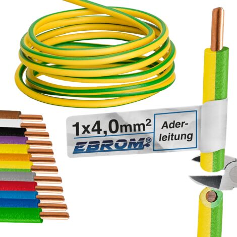 EBROM Cavo unipolare rigido a filamento singolo, verde/giallo, da 10 a 50 m (a scelta), lunghezza: 20 m, H07 V-U, 1 pezzo da 4 mm²