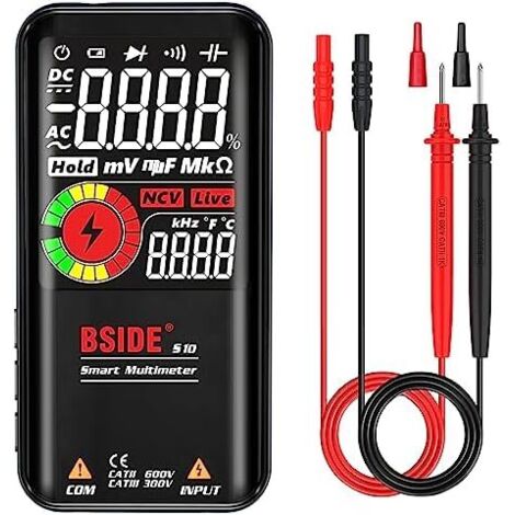 EBTN Multimètre numérique LCD 3 résultats, 999 points, voltmètre auto-portée de 9 résistance, continuité, fréquence, diode, cycle fonctionnement, test tension lampe poche S10 Noir -