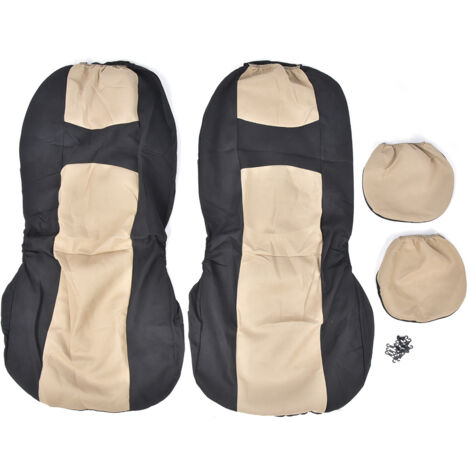 EBTOOLS 4-teiliges Sitz- und Kopfstützenbezug-Set, universelles Vordersitzbezug-Hakenbefestigungsset für alle Jahreszeiten (Beige + Schwarz).
