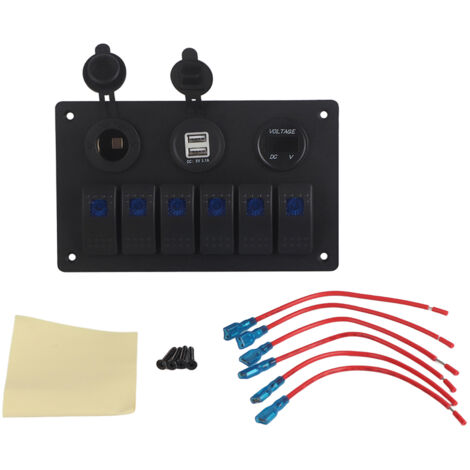 EBTOOLS pour tableau electrique bateau 12 V 24 V 6 Gang Voiture Bateau Marine Caravane LED Interrupteur À Bascule Panneau Double USB Voltmètre Allume-cigare Étanche Interrupteur À Bascule