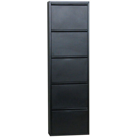 Ebuy24 – Armoire à chaussures 5 portes en métal noir – Livrée montée – Design moderne pour intérieur chic – Dimensions compactes