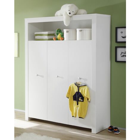 Ebuy24 – Armoire enfant 3 portes – Espace rangement ouvert – Blanc – Design moderne – Dimensions optimales pour chambre d'enfant