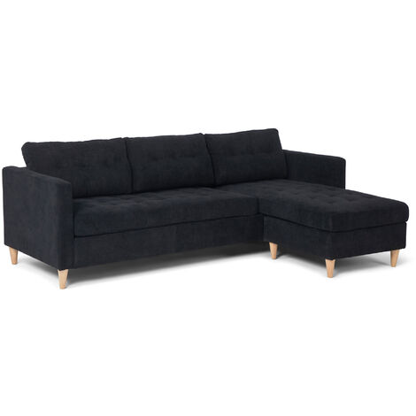 Ebuy24 – Canapé droit Marino AB3 en velours noir – Chaise longue orientable à gauche ou à droite – Élégance et durabilité pour votre intérieur