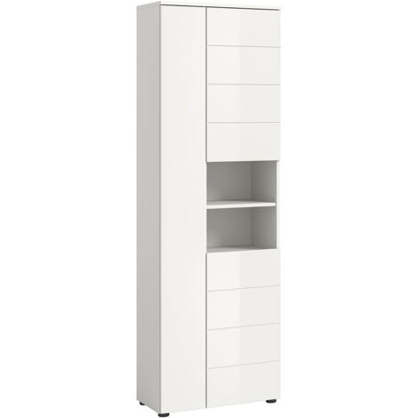 Ebuy24 – Colonne de salle de bain 60x34x190 cm blanc brillant – Panneaux mélaminés résistants – Étagères réglables pour rangement optimal