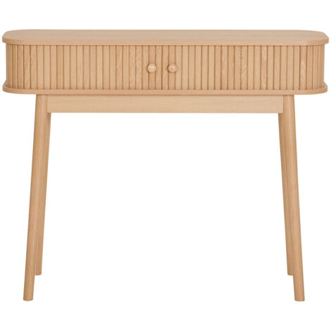 Ebuy24 – Console 2 portes coulissantes en bois massif – Longueur 100cm – Style scandinave – Finition à lattes – 4 pieds cylindriques