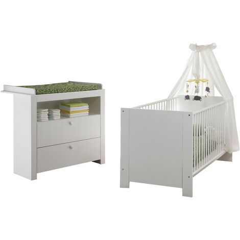 Ebuy24 – Ensemble de meubles pour enfants – Lit bébé et commode à langer en bois blanc – Design moderne et élégant – Chambre bébé complète