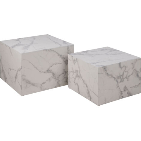 Ebuy24 – Table basse marbrée 2 pièces – Finition blanche – Design moderne et élégant – Idéale pour salon contemporain