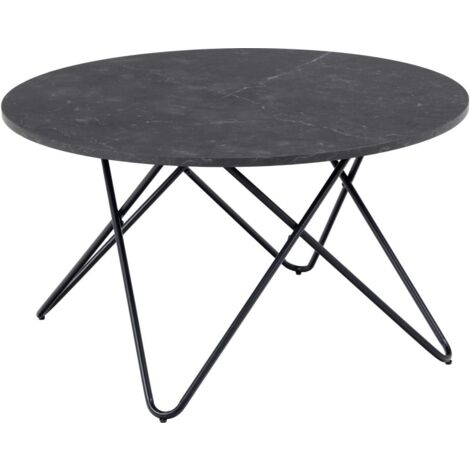 Ebuy24 – Table basse ronde 80x80x45 cm – Plateau en panneaux de particules mélaminés aspect marbre noir mat – Piètement en acier noir – Design moderne