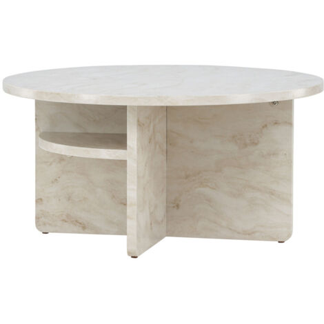 Ebuy24 – Table basse ronde effet marbre 85cm – Beige – Design scandinave – Plateau MDF et papier – Hauteur 42cm – Rangement intégré