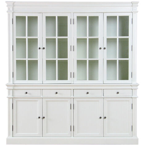 Ebuy24 – Vitrine 4 portes vintage patinée blanc antique – Largeur 186 cm – Hauteur 200 cm – Bois massif laqué – Poignée métal