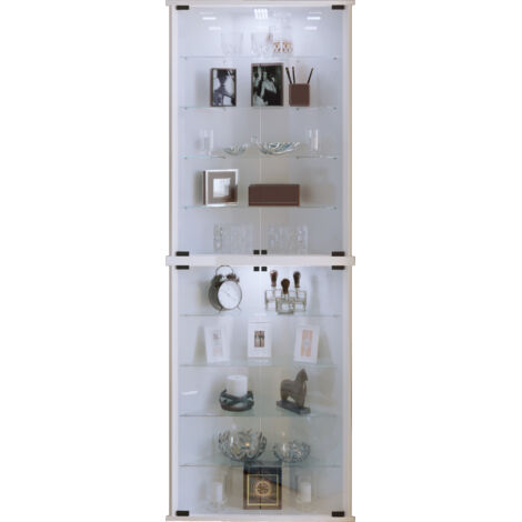 Ebuy24 – Vitrine d'angle Vecko Maxi 2 portes vitrées – Blanc – Design moderne – Pour espaces contemporains – Dimensions optimales pour petits intérieurs