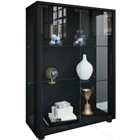 Ebuy24 – Vitrine de présentoir en verre Sintalo H. 80 x L. 60 x P. 25 cm – Panneaux en verre de sécurité ESG – Cadre imitation bois – Miroir arrière