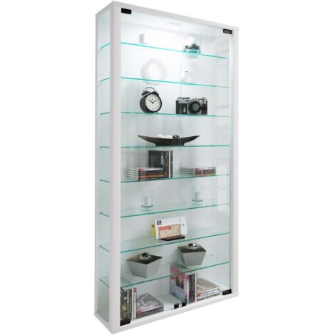Ebuy24 – Vitrine en bois et verre Lumo Maxi H. 113 x L. 59 x P. 18 cm – 8 étagères variables – Verre de sécurité ESG – Cadre en bois