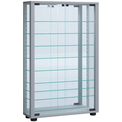 Ebuy24 – Vitrine LumoMini avec miroir 2 portes en verre argent – 9 étagères fixes – Éclairage LED intégré – Design moderne et élégant