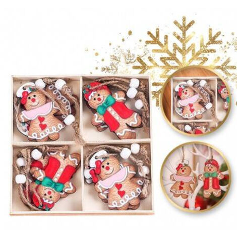 ECARLA ciondoli in legno per albero di Natale 12 pezzi Pan di zenzero BSN47