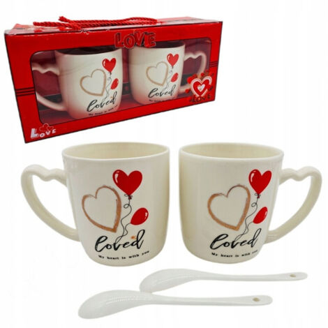 ECARLA Set aus 2 x 300 ml Bechern mit Löffeln in einer dekorativen Valentinstagsbox KB24