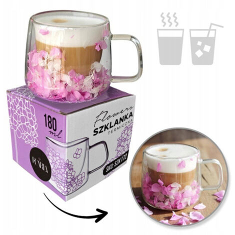 ECARLA Thermosglas mit Doppelboden, Hortensienmuster, 180 ml, Violett, SZK172