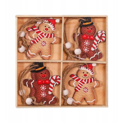 ECARLA Weihnachtsbaum-Anhänger aus Holz, 12 Stück, Lebkuchen, BSN46