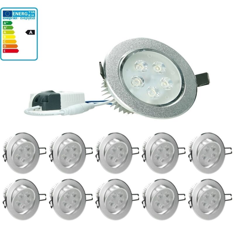 

ECD Germany 10 pack 5W 220-240V Ø11cm Proyector LED incorporado REGULABLE aprox. 353 lúmenes blanco frío lámpara de punto redondo 6000K