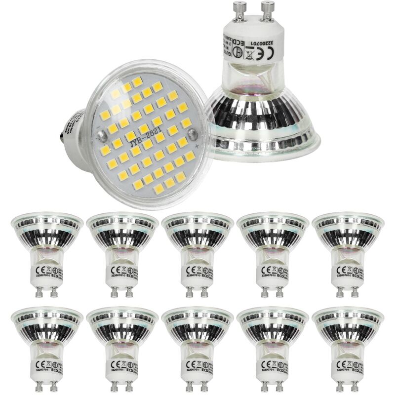 

10 x LED Lámpara LED GU10 44SMD Spot 3W - reemplace la bombilla de 20W - vidrio - 251 lúmenes - blanco neutro 4000K - bombilla empotrada foco