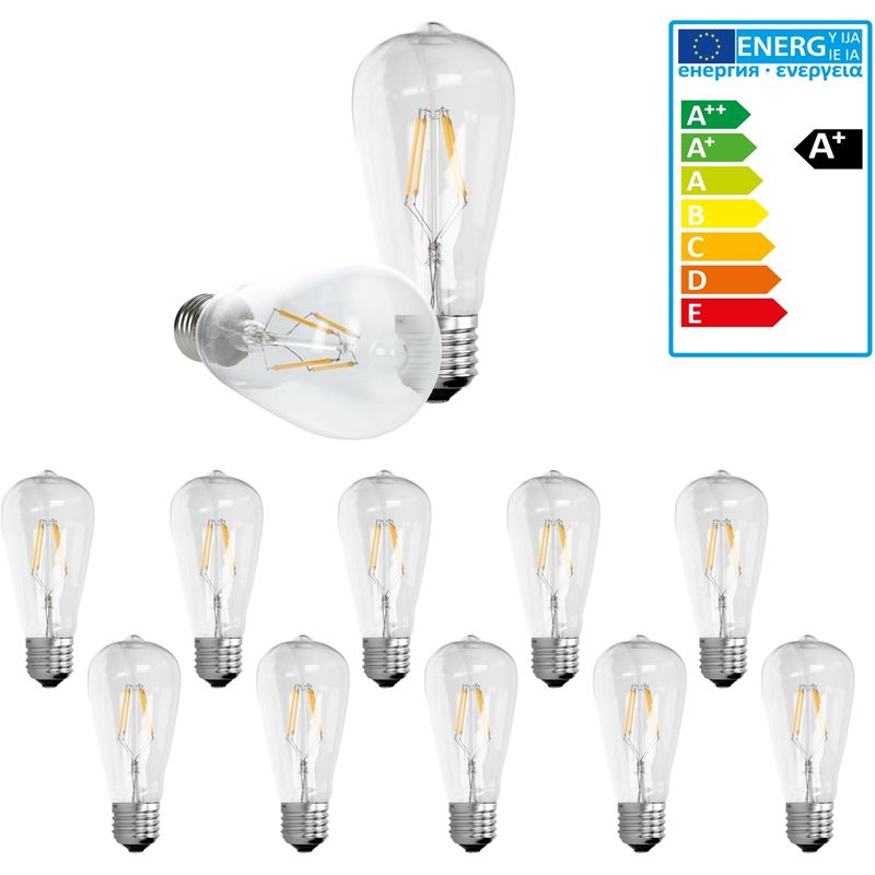 

ECD Germany 10 x Linterna LED Filamento E27 Clásico Edison 4W 408 Lumen 120 ° Ángulo de haz AC 220-240V aproximadamente 20W Bulbo Bombilla blanco