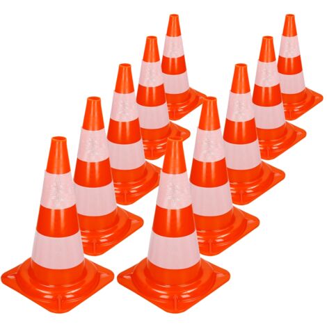ECD Germany 10x Cônes Signalisation Pylône, 47cm, PVC solide, Orange/Blanc, Triangle de Circulation, Marqueur Attention Sécurité, avec 2 Bandes Réfléchissantes, Pylone Cône Avertissement de Parking