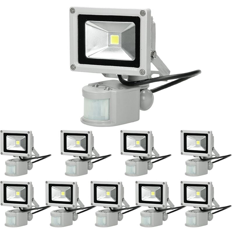 

10x Focos reflectores con sensor de movimiento LED 10W - resistente al agua - 600 lúmenes - 2800K Blanco frío - Clase de protección IP65 - proyector