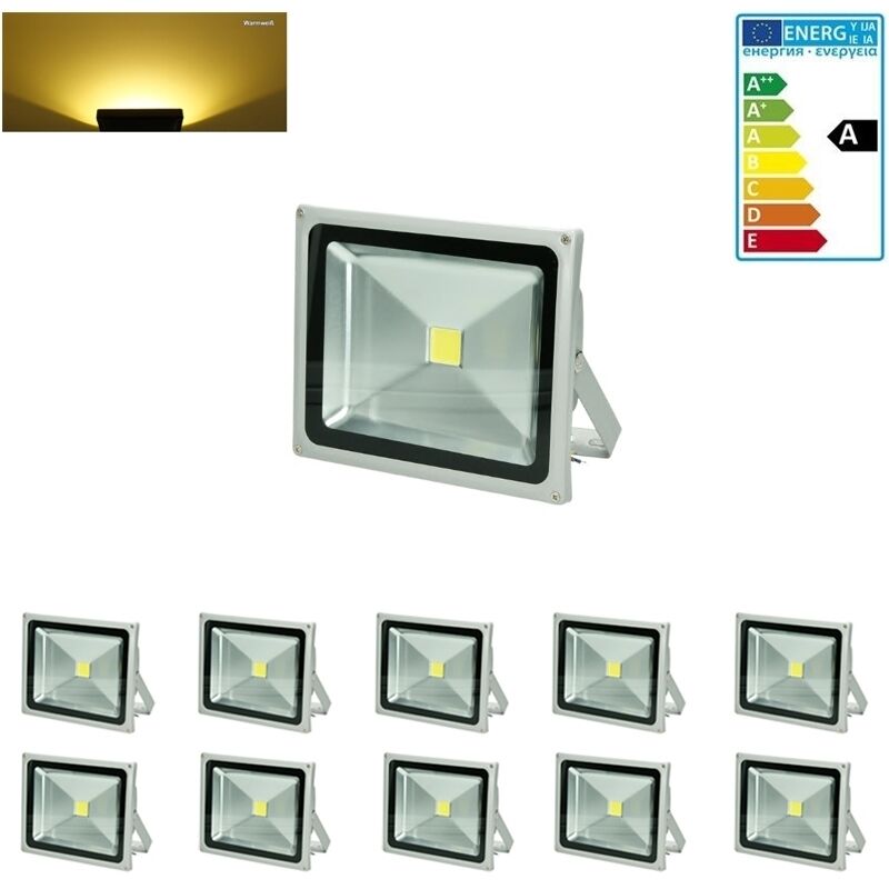 

10x Focos reflectores LED 30W - resistente al agua - 1518 lúmenes - 2800K Blanco cálido - Clase de protección IP65 - proyector de pared para exterior