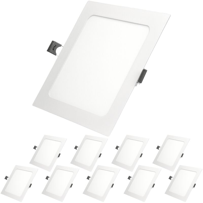 

10x Lampara de techo empotrable cuadrada 12W - Blanco frío 6500K - 735 lúmenes Ø22cm - panel extraplano de techo - Ecd Germany