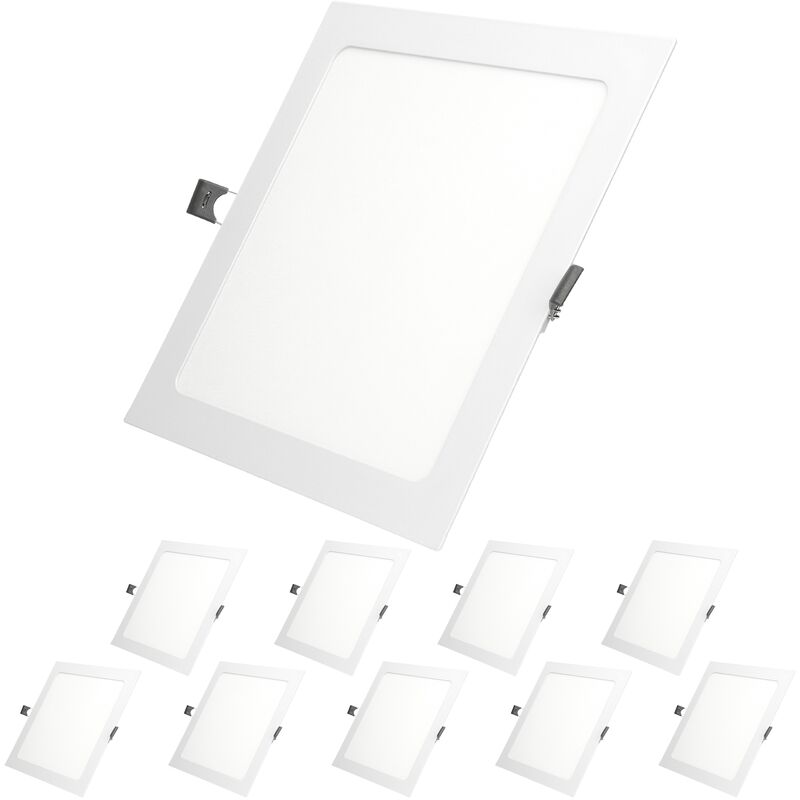 

10x Lampara de techo empotrable - cuadrada - 18W - Blanco cálido 3000K - 1123 lúmenes - panel extraplano de techo - Ecd Germany