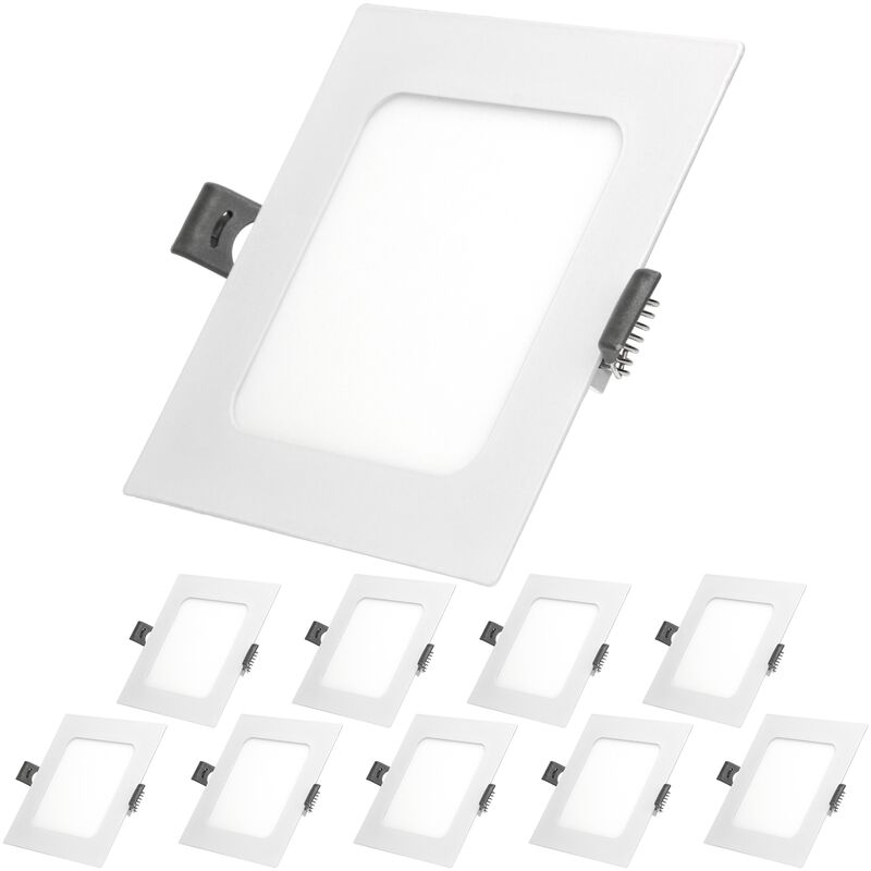 

10x Lampara de techo empotrable - cuadrada - 6W - Blanco cálido 3000K - 323 lúmenes Ø22cm - panel extraplano de techo - Ecd Germany