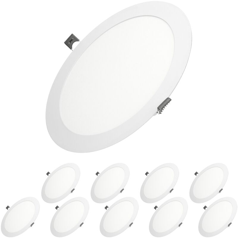 

10x Lámpara de techo empotrable redonda 18W - Blanco frío 6500K - 1100 lúmenes Ø22cm - panel ultradelgado de techo - Ecd Germany