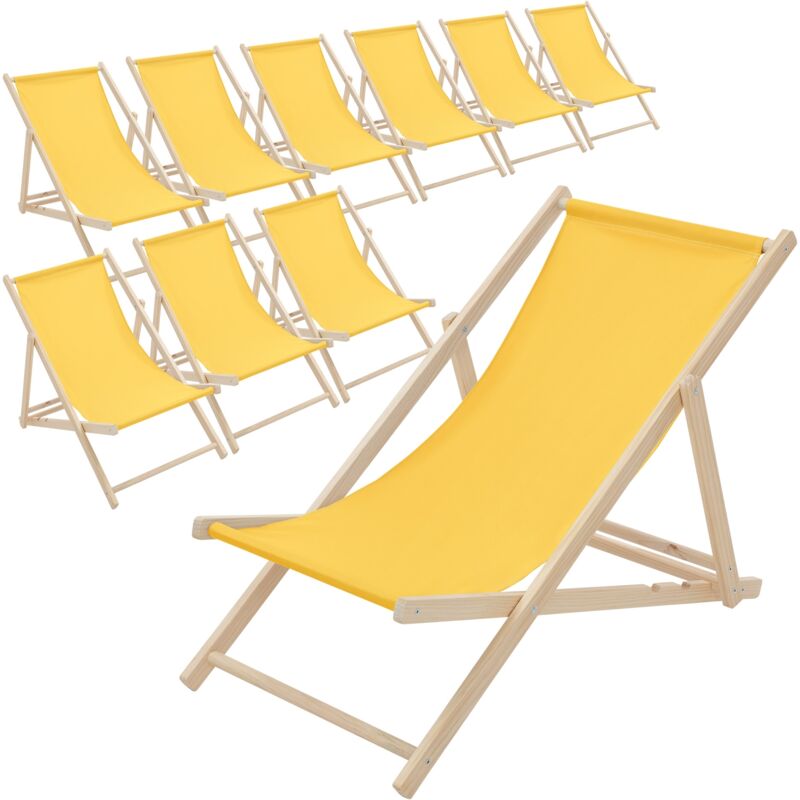 Ecd Germany 10er Set Liegestuhl Klappbar, Gelb, Aus Holz, Verstellbare Rückenlehne, 3 Positionen, Bis 120 Kg, Sonnenliege Gartenliege Strandliege Strandstuhl