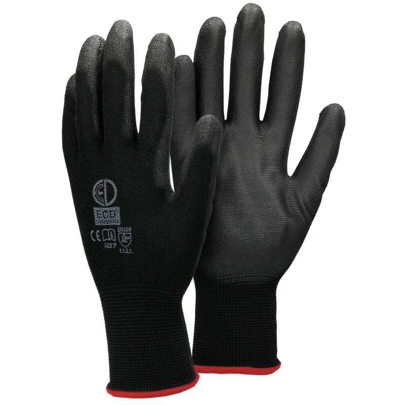 Ecd Germany - 12 Pares Guantes de Trabajo con Revestimiento de pu Talla 7-S Color Negro Guantes de Protección Ideal para Constructores Mecánicos