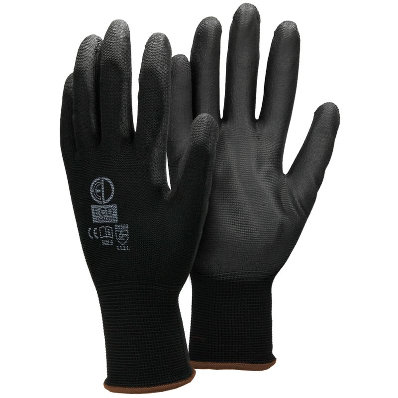 Ecd Germany - 12x Par Guantes de Trabajo con Revestimiento de pu Talla 9-L Color Negro Manoplas de Protección Ideal para Constructores Mecánicos